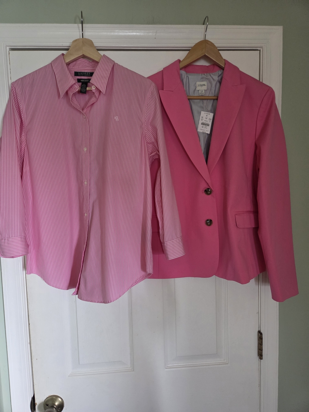 Ralph Lauren Classic Pink Striped Button Blouse Women’s Pink Blazer J. Crew NWT